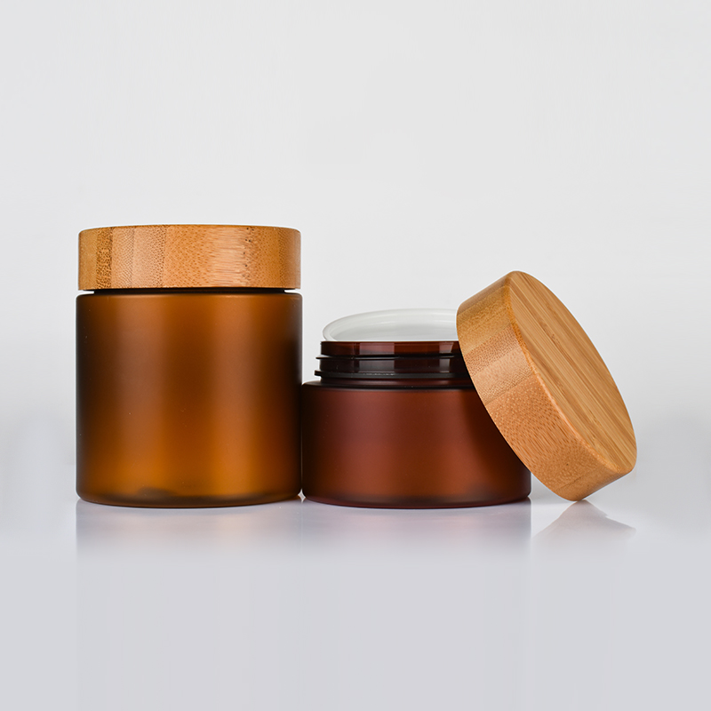 Natural bamboo lid frost amber 150g 250g cosmetic jar 30ml 60ml 120ml 250ml 500ml plastic bottle with pump sprayer