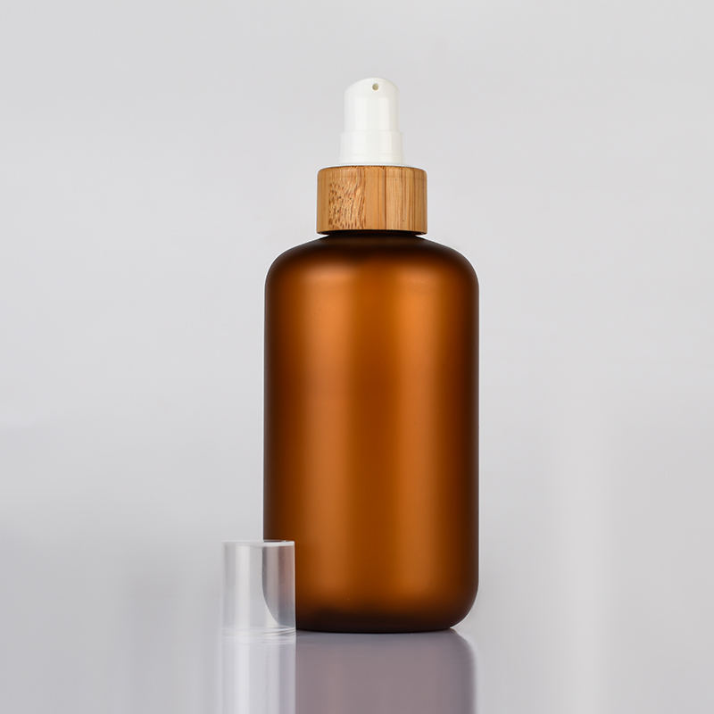 Natural bamboo lid frost amber 150g 250g cosmetic jar 30ml 60ml 120ml 250ml 500ml plastic bottle with pump sprayer