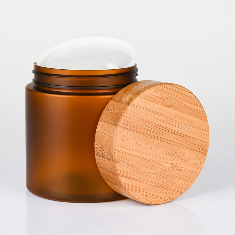 Natural bamboo lid frost amber 150g 250g cosmetic jar 30ml 60ml 120ml 250ml 500ml plastic bottle with pump sprayer