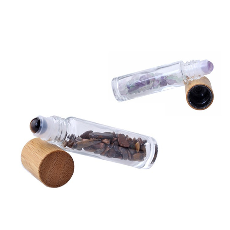 Natural bamboo lid perfume roller vials 10ml gemstone glass roll on bottle