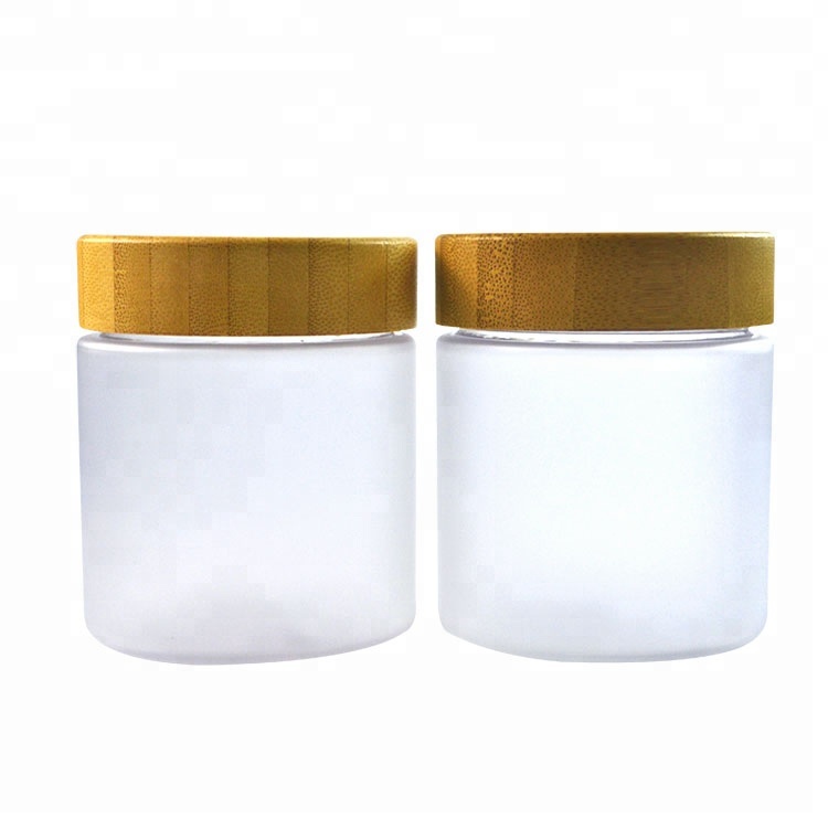 Natural cosmetic body scrub container body butter 150g 150ml 250g 250ml frosted clear cosmetic jar with bamboo wooden lids