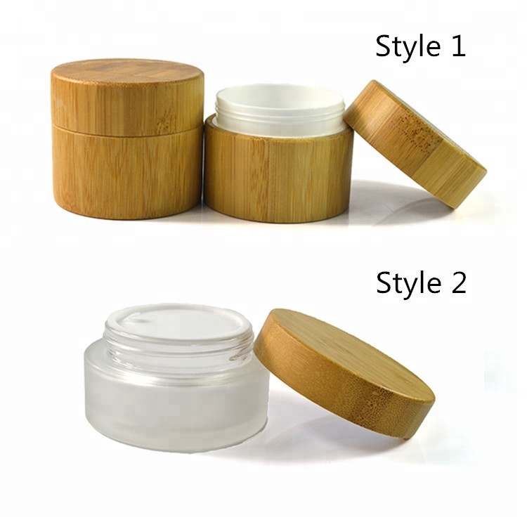 Natural cosmetic container Bamboo cosmetic jar with PP Inner and glass jar with bamboo lid 5g 15g 30g 50g 100g 150g 250g