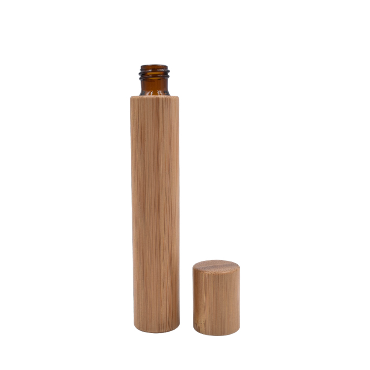 Natural cosmetic package 10ml 15ml round real bamboo roll on bottle in stock