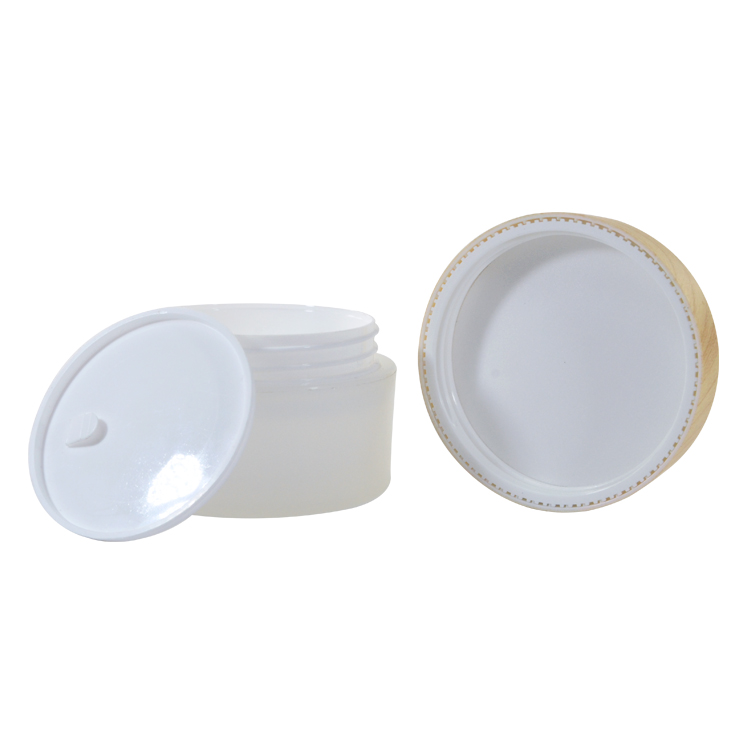 Natural cosmetic packaging 5g 15g 30g 50g 100g 200g 250g white canister makeup eye cream jar with a bamboo wood lid