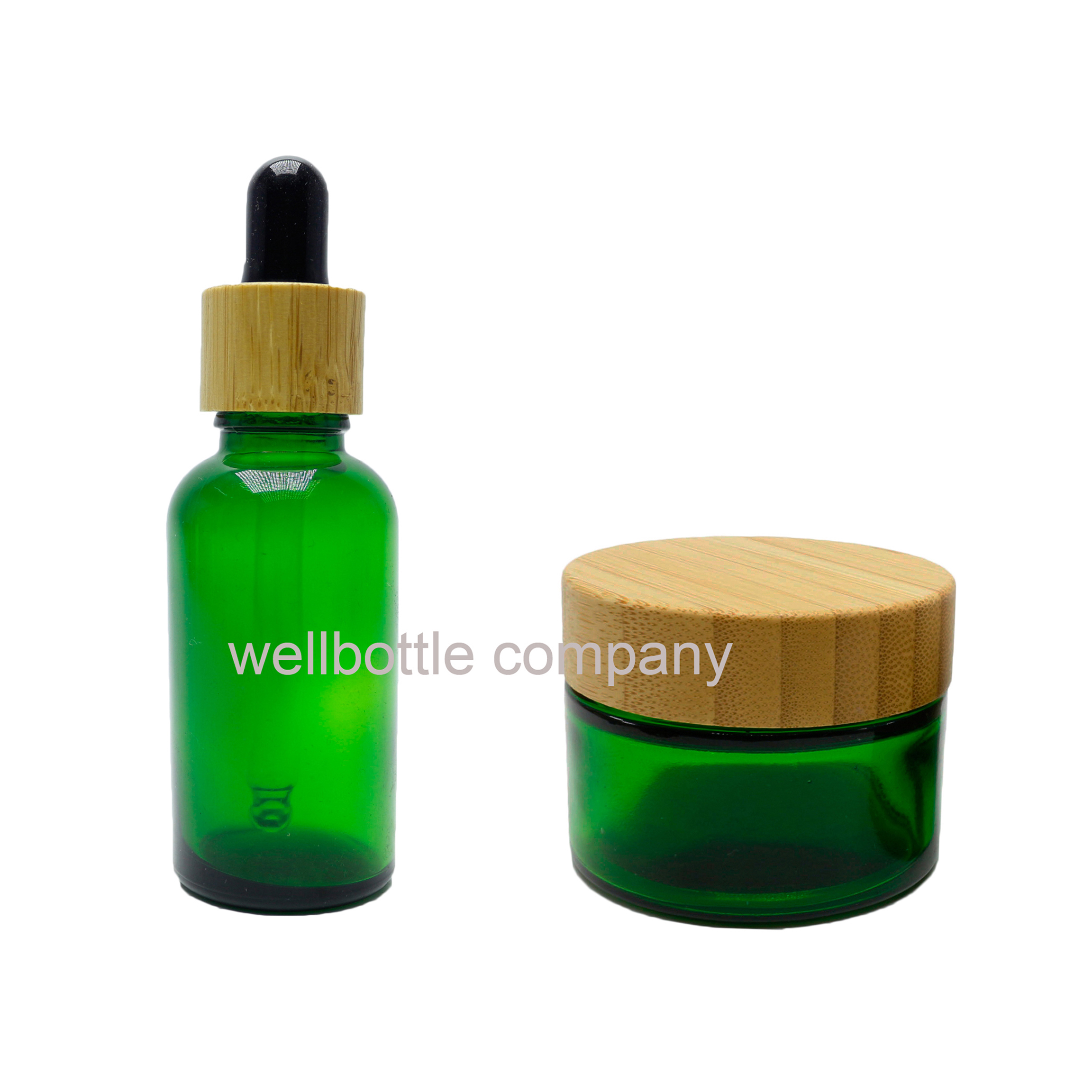 Natural cosmetic packaging frosted green Glass lotion Bottles Skin Care Cream Jar With Bamboo Lid BP407E