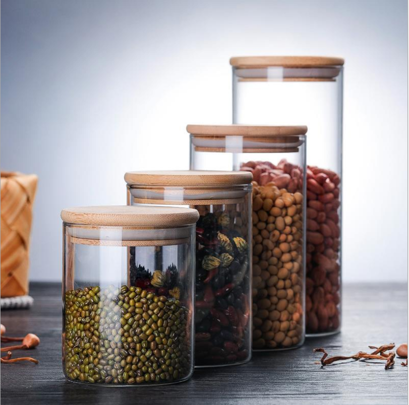 Natural food glass bottle with bamboo lid/ wooden lid