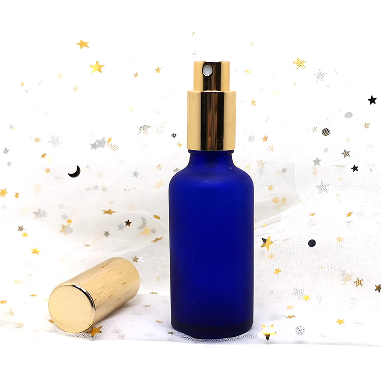 Natural glass blue frosted essential oil 50 ml glass spray bottle