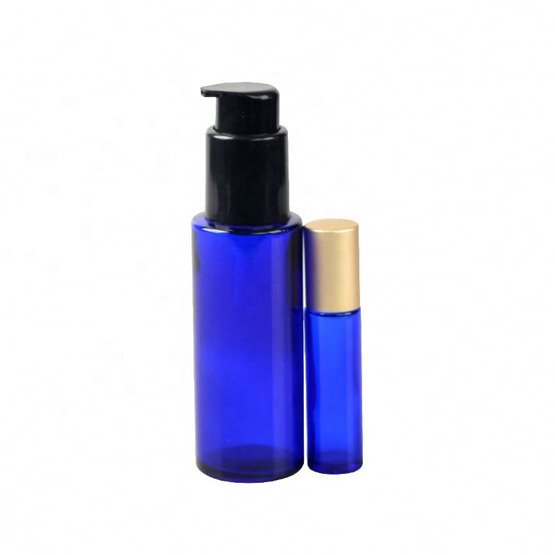 Natural glass material blue color Latest Design Blue Cosmetic pump bottle