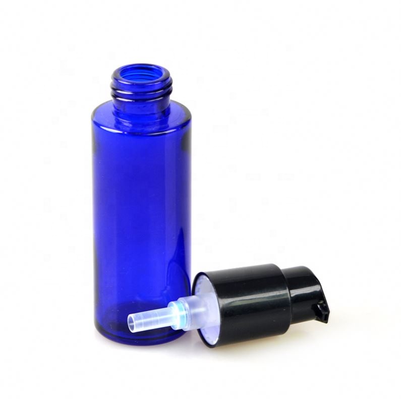 Natural glass material blue color Latest Design Blue Cosmetic pump bottle