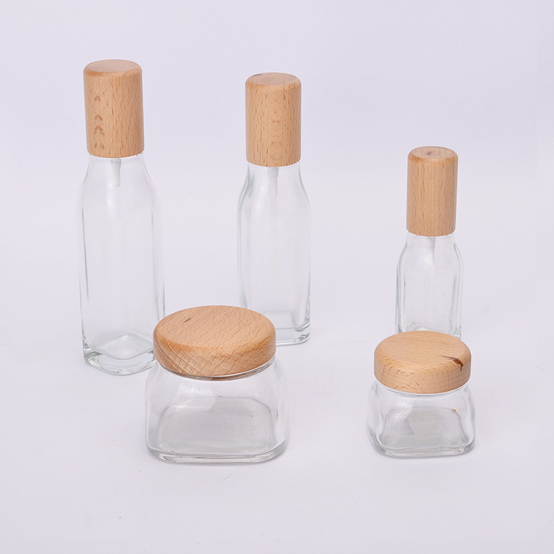 Natural luxury cosmetic glass bamboo lotion pump bottle 100ml