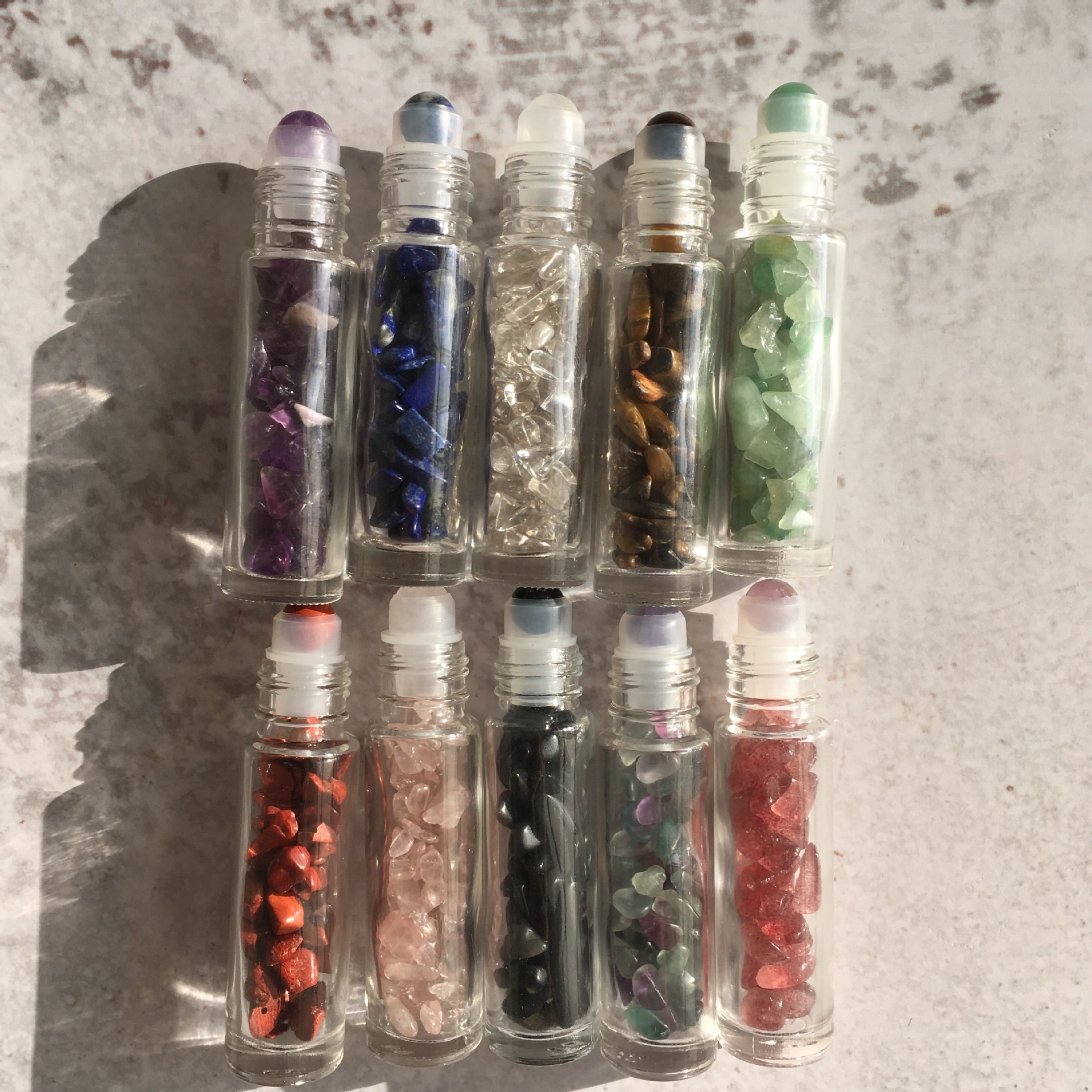 Natural perfume essential oil 10ml gemstone roller crystal glass roll on bottle with bamboo cap