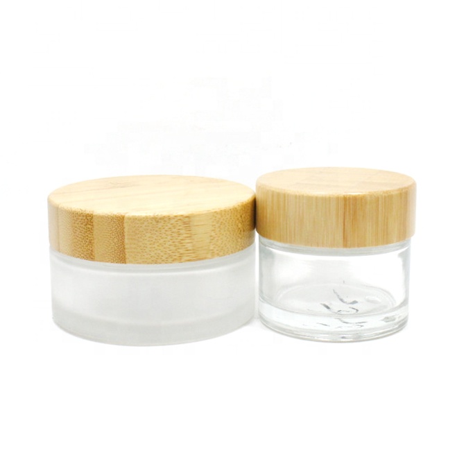 Natural products 30g 50g 100g clear bamboo lid small glass jars for cosmetic packaging with screw lid