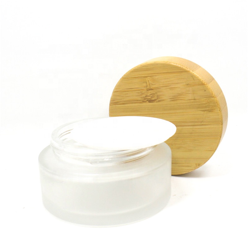 Natural products 30g 50g 100g clear bamboo lid small glass jars for cosmetic packaging with screw lid