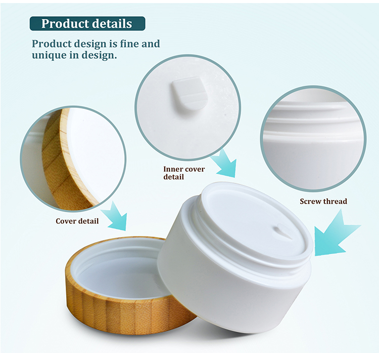 Natural white Cosmetic container 100g PP plastic skin care face cream jar with bamboo lid