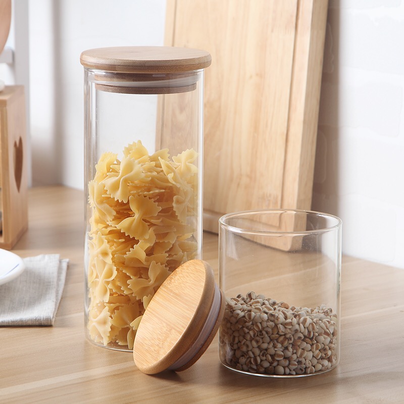 Natural wood screw top frosted glass bamboo lid jar cosmetic GSJ-14S