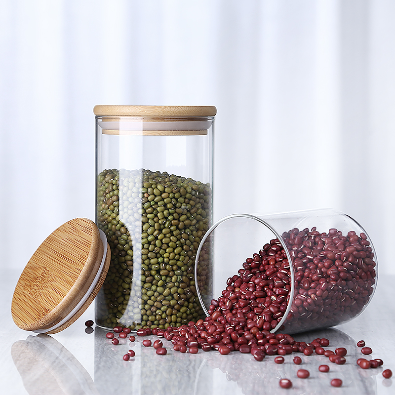 Natural wood screw top frosted glass bamboo lid jar cosmetic GSJ-14S
