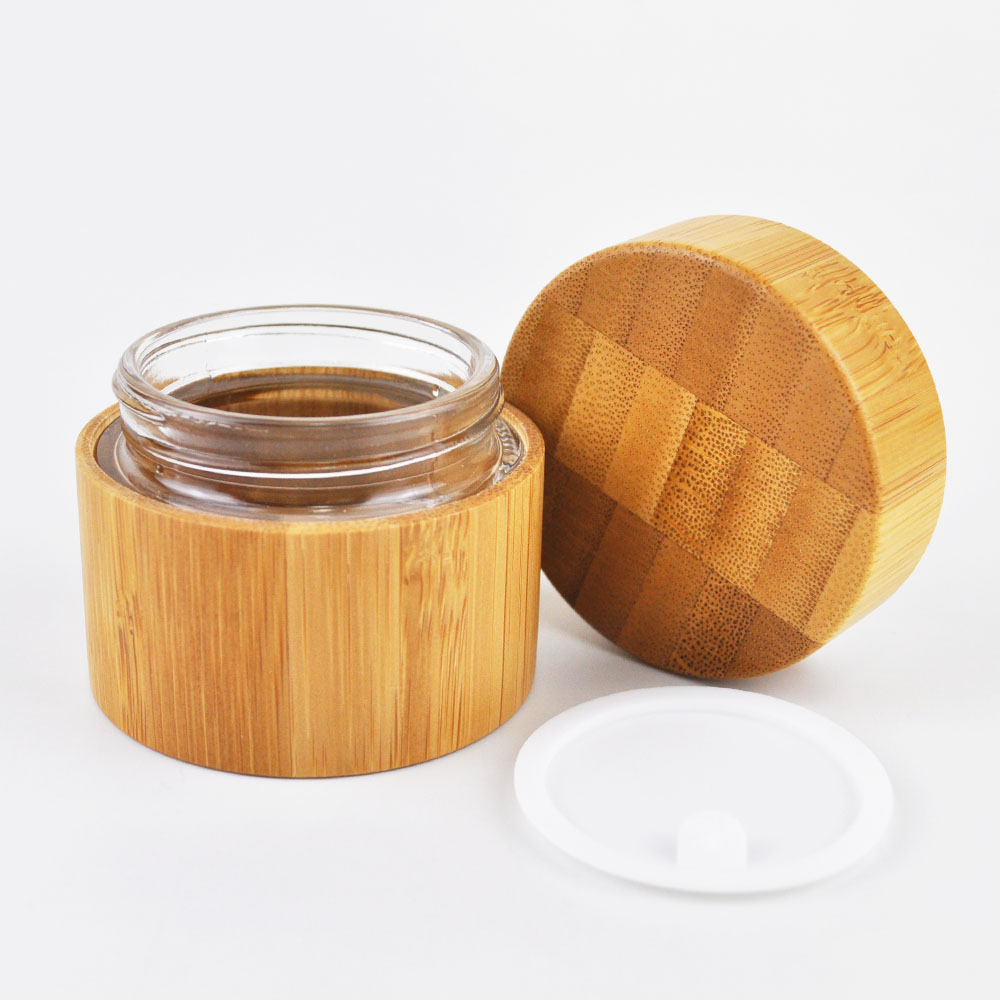 Nature bamboo full covered glass liner cosmetic jar 30g 50g for makeup packaging