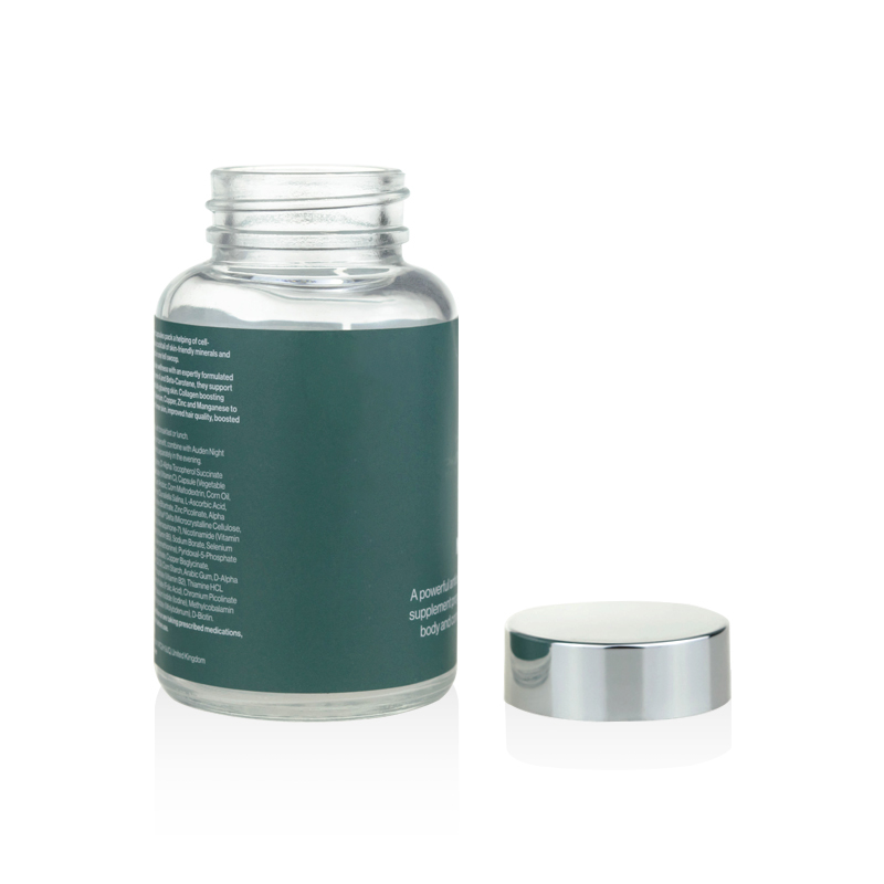 NeNew design factory design 30ml 50ml 100ml luxury clear glass pill bottle with aluminum lid