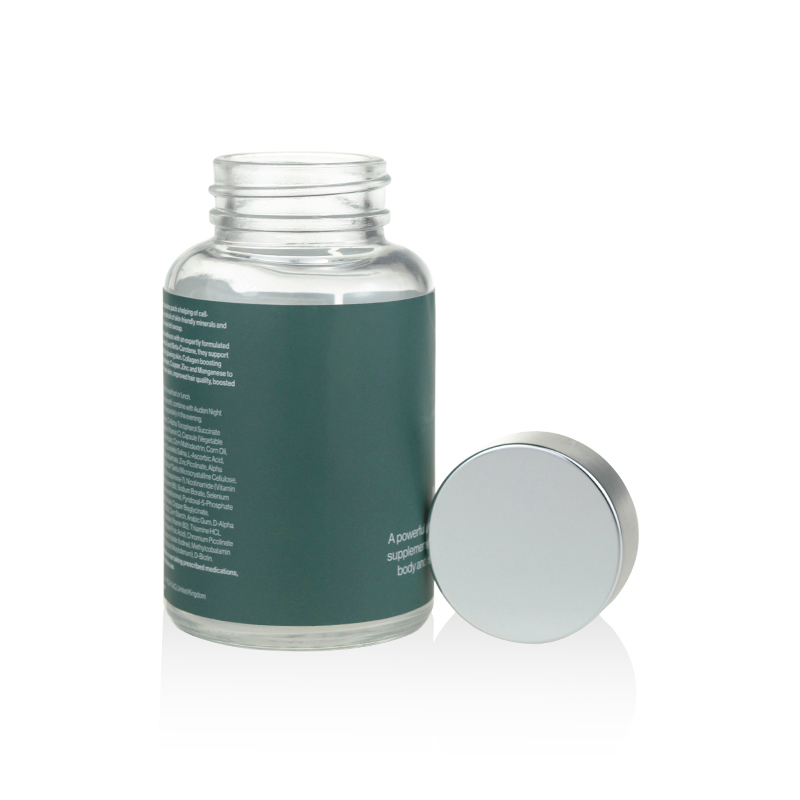 NeNew design factory design 30ml 50ml 100ml luxury clear glass pill bottle with aluminum lid