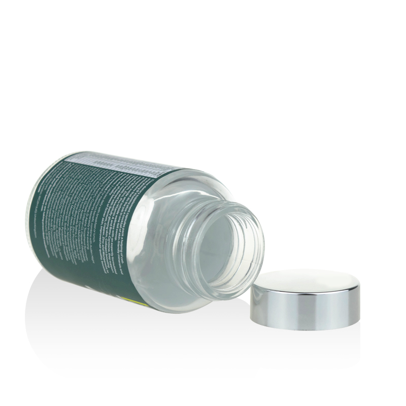 NeNew design factory design 30ml 50ml 100ml luxury clear glass pill bottle with aluminum lid