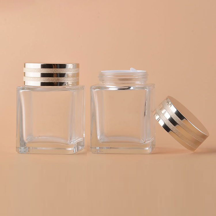 New 100g square wide mouth glass cream jar with UV cap