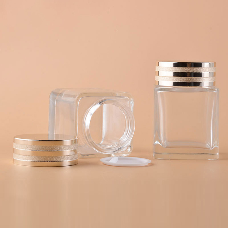 New 100g square wide mouth glass cream jar with UV cap