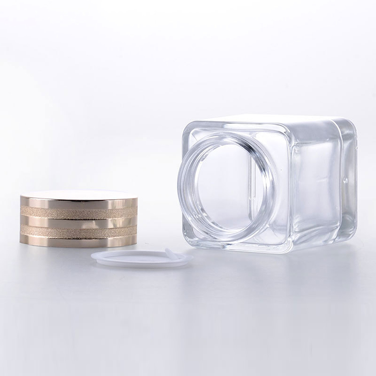 New 100g square wide mouth glass cream jar with UV cap