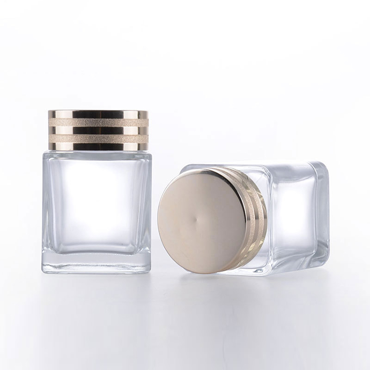 New 100g square wide mouth glass cream jar with UV cap