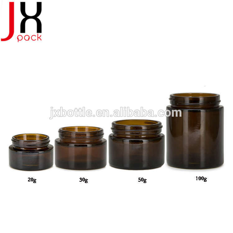 New 15 20 30 50 grams amber 50ml rose gold lid screw cap bulk 100g cream glass jars for Cosmetics 100 ml