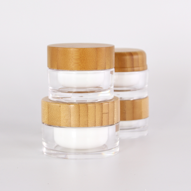 New 15g 30g 50g 100g plastic cylinder container acrylic cream jars pot with bamboo wooden lid