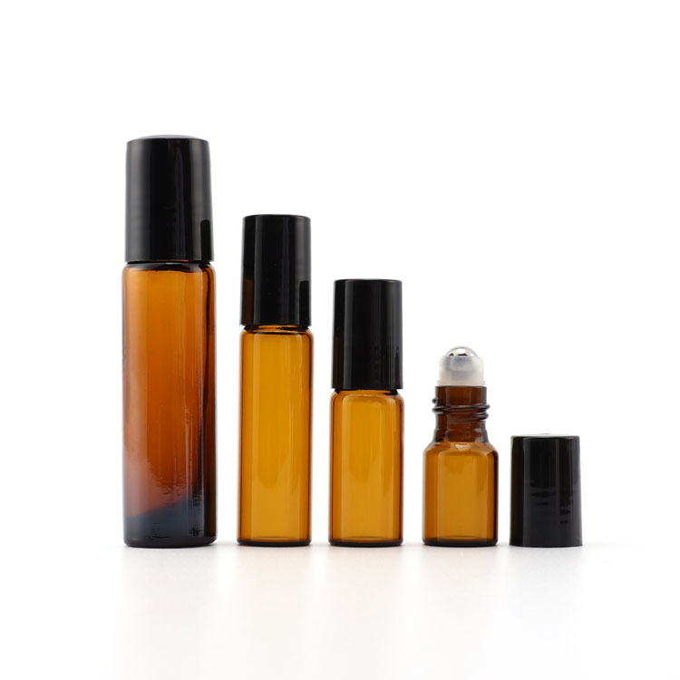 New 2 ml 3 ml Amber Glass Roll On Bottles Small Size Glass Vial Essential Oil Bottle with Roller Ball