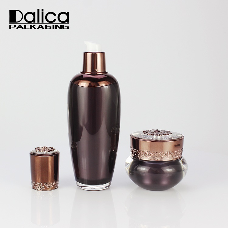 New 2019 luxury brown serum lotion bottle and amber cream jar set