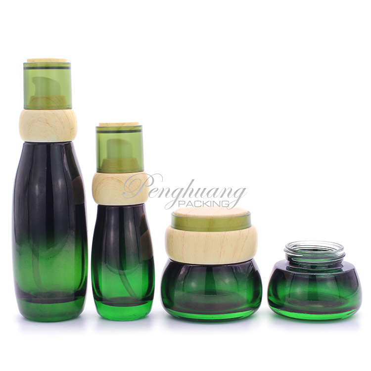 New 30ml 40ml 50ml 100ml 120ml green color glass bottle set for face skin care