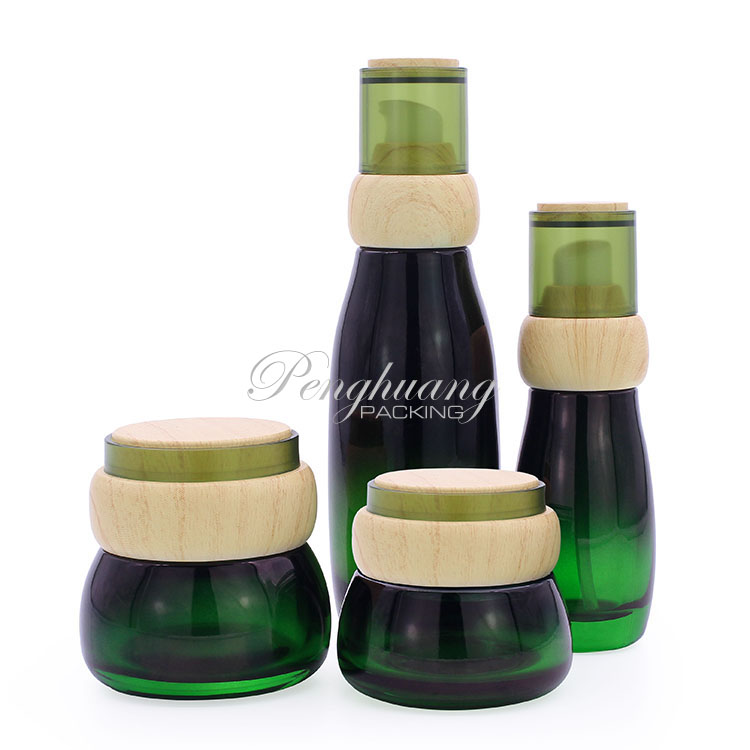 New 30ml 40ml 50ml 100ml 120ml green color glass bottle set for face skin care