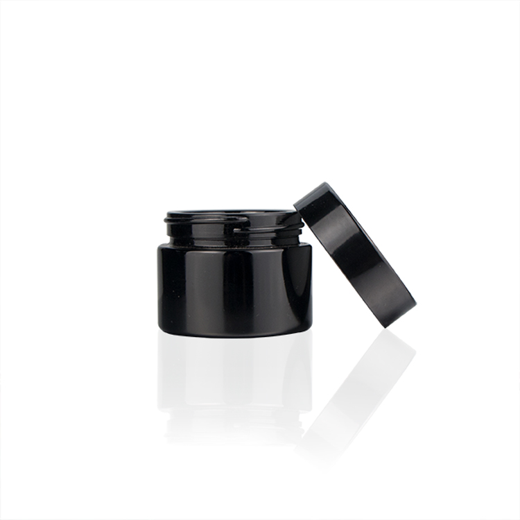 New 30ml 50 ml 80 ml 100 ml 150 ml skin care round black uv glass cosmetic cream glass jars with black plastic lid