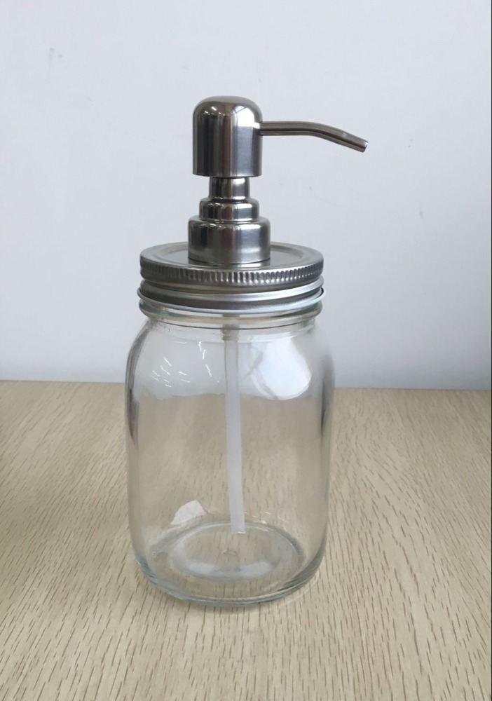 New 500 ml Clear Decorative mason jar soap dispenser with stainless metal pump