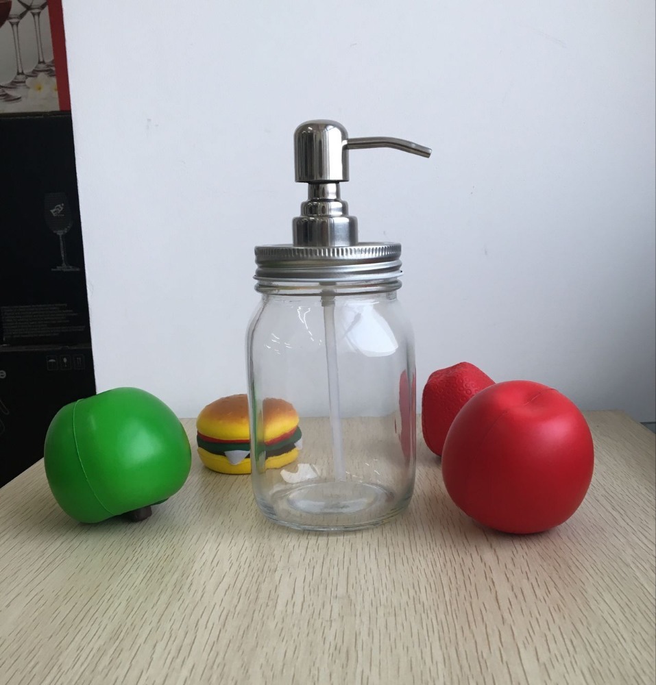 New 500 ml Clear Decorative mason jar soap dispenser with stainless metal pump