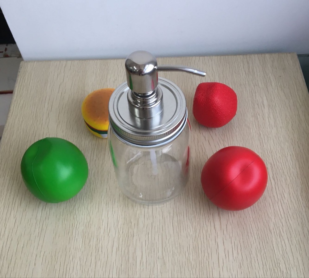 New 500 ml Clear Decorative mason jar soap dispenser with stainless metal pump
