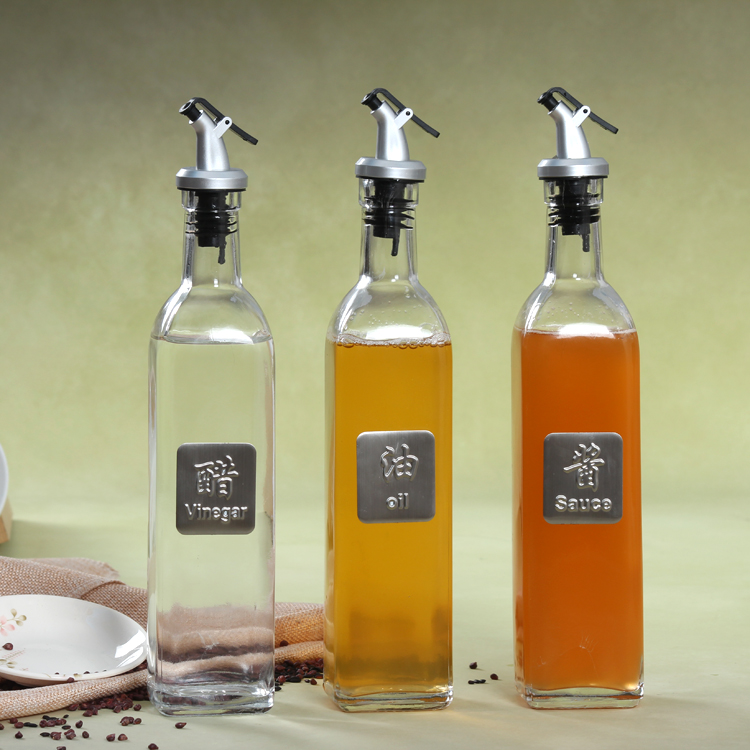 New 500ml Square Clear Color Aluminium Lid Glass Oil Bottle with Printing