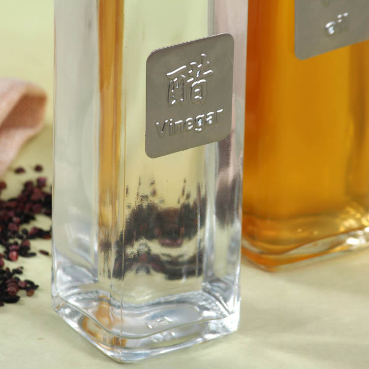 New 500ml Square Clear Color Aluminium Lid Glass Oil Bottle with Printing
