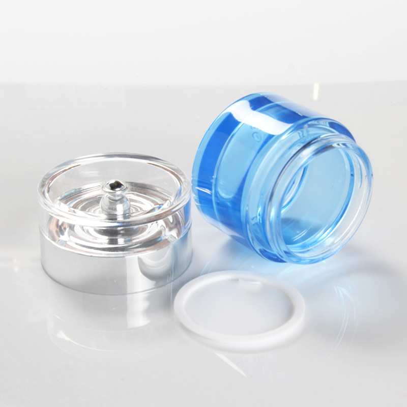 New 50g blue transparent glass cream empty cans with silver acrylic lid cosmetic mask concealer container