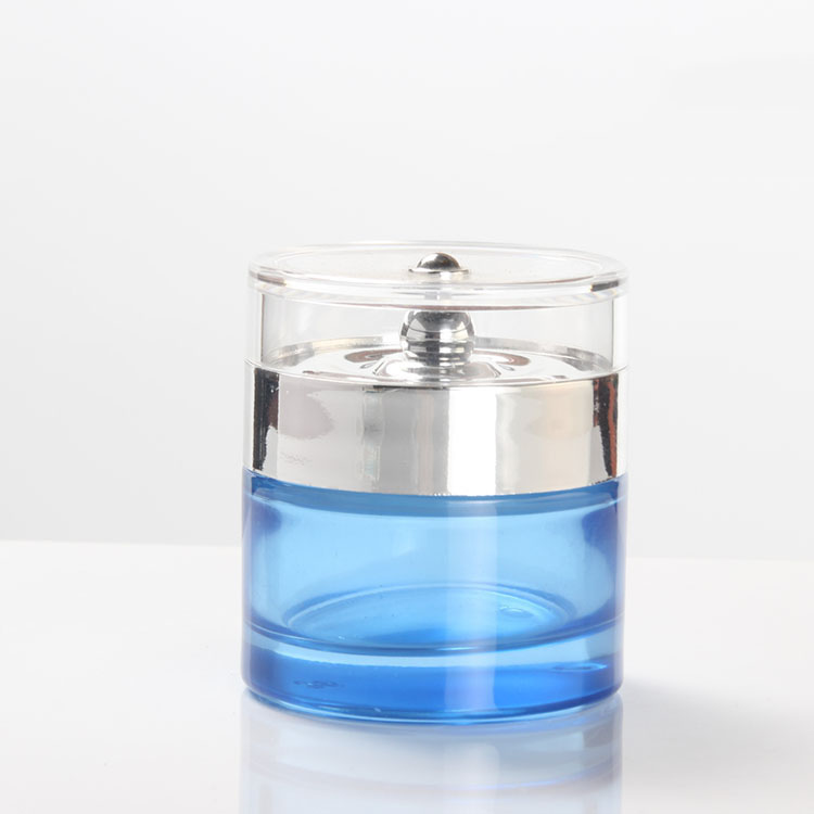 New 50g blue transparent glass cream empty cans with silver acrylic lid cosmetic mask concealer container