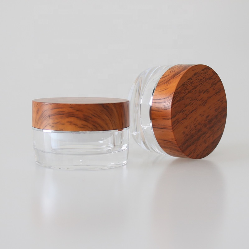 New 50g empty plastic cosmetic cream jar with bamboo water transfer printing lid for eye cream