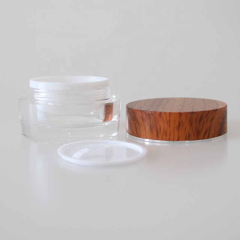 New 50g empty plastic cosmetic cream jar with bamboo water transfer printing lid for eye cream