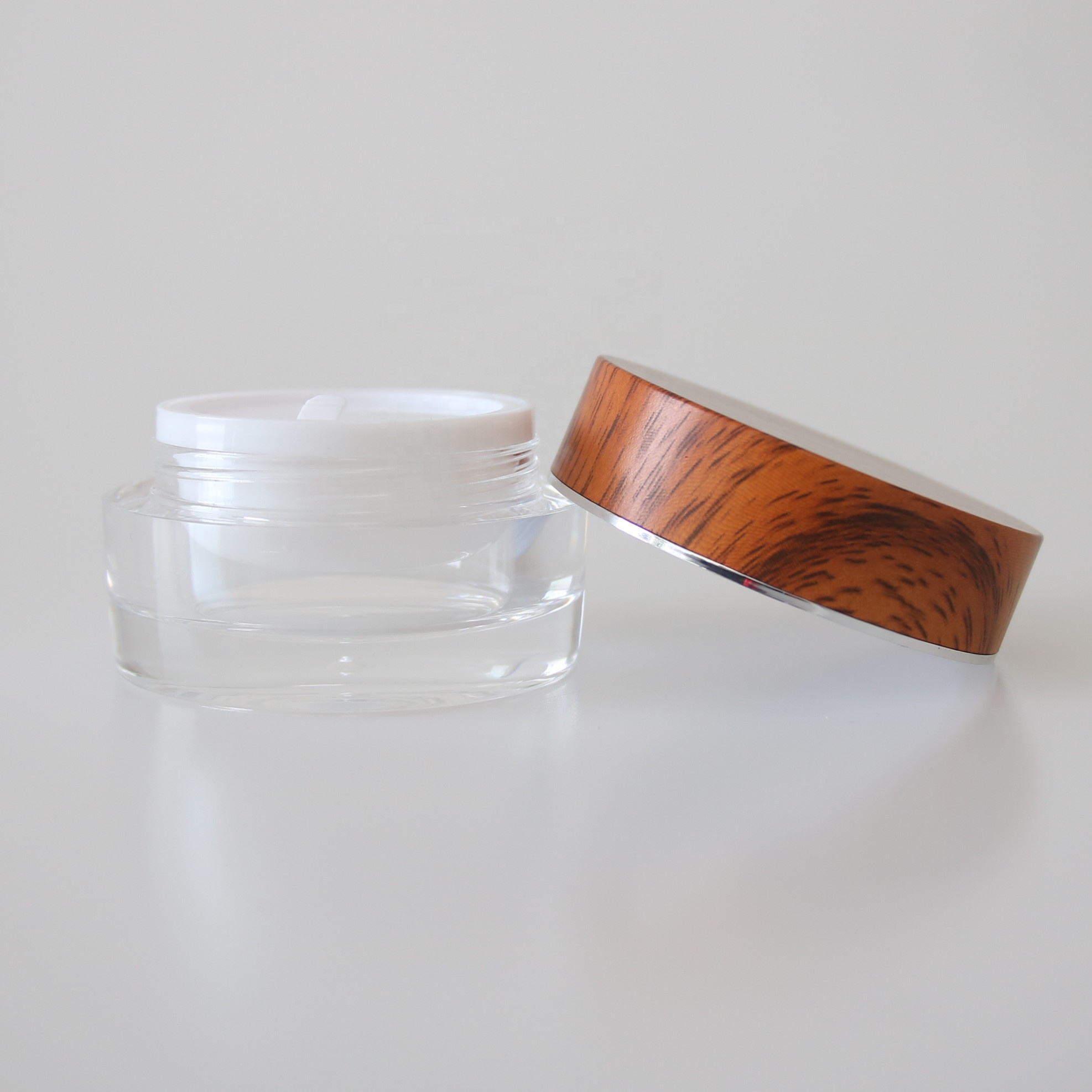 New 50g empty plastic cosmetic cream jar with bamboo water transfer printing lid for eye cream
