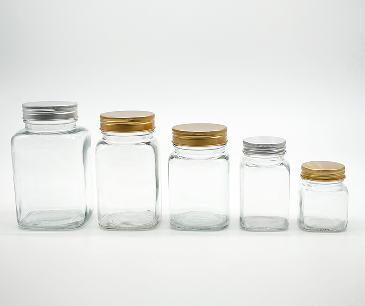 New Arrival 200ml Rectangular Shape Glass Jar 700ml Square Glass Jar with Aluminum Lid Glass Food Drinks Bottles