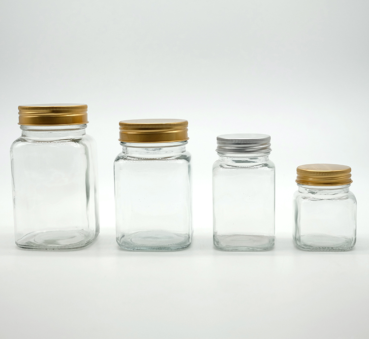 New Arrival 200ml Rectangular Shape Glass Jar 700ml Square Glass Jar with Aluminum Lid Glass Food Drinks Bottles