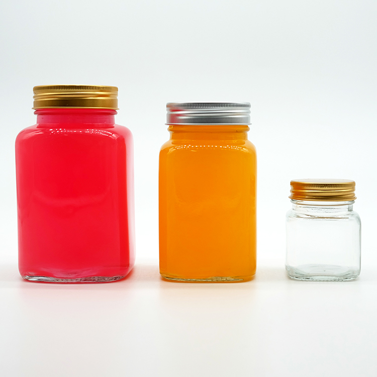 New Arrival 200ml Rectangular Shape Glass Jar 700ml Square Glass Jar with Aluminum Lid Glass Food Drinks Bottles