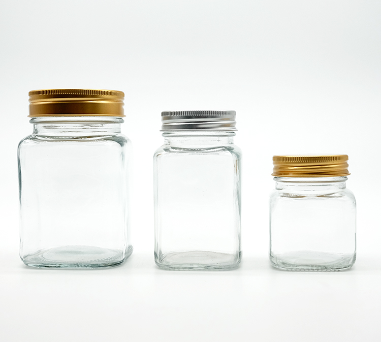 New Arrival 200ml Rectangular Shape Glass Jar 700ml Square Glass Jar with Aluminum Lid Glass Food Drinks Bottles