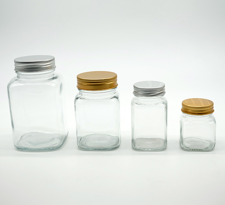 New Arrival 200ml Rectangular Shape Glass Jar 700ml Square Glass Jar with Aluminum Lid Glass Food Drinks Bottles
